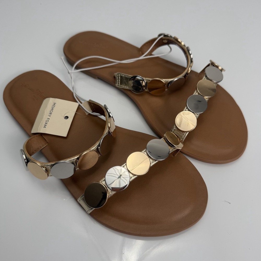 Sandals Flat 6.5 Women's Metallic Disc Slide Sandals Tan Gold Silver Size 6 1/2